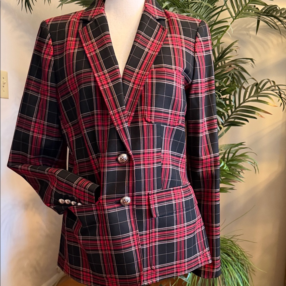 Tommy Hilfiger Red and Black Plaid Blazer